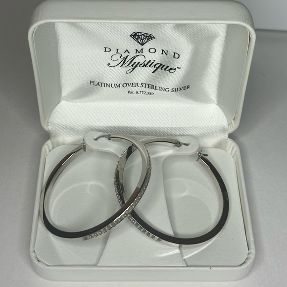 Platinum Over Sterling Silver Hoop Earrings NWOT‎ - Picture 1 of 3